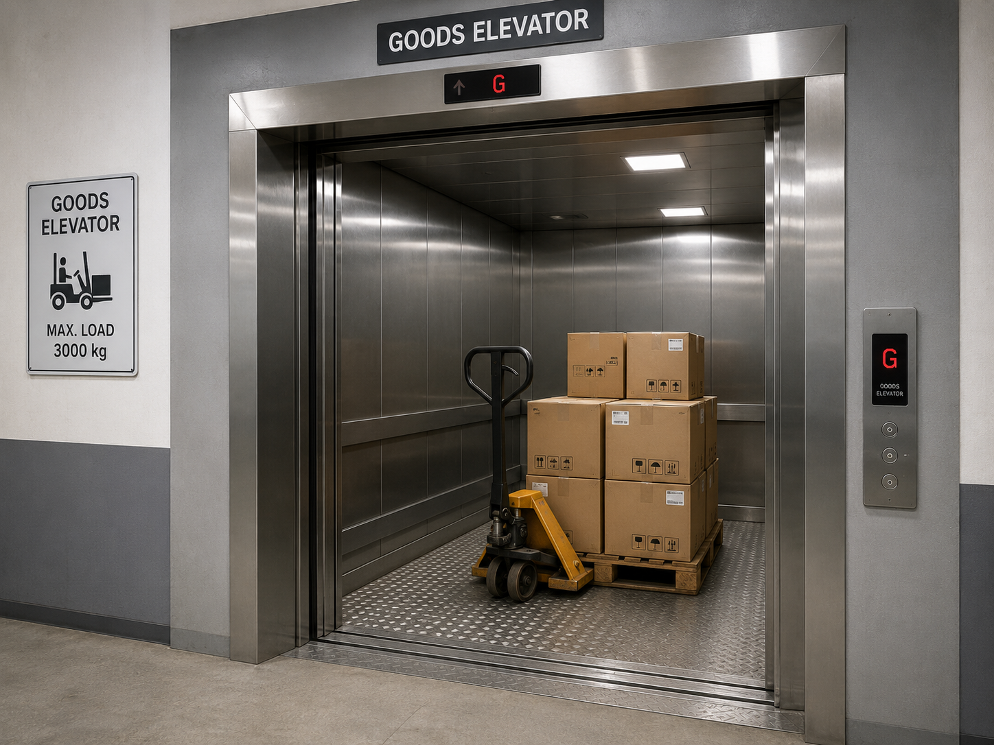 Goods elevator with cargo boxes